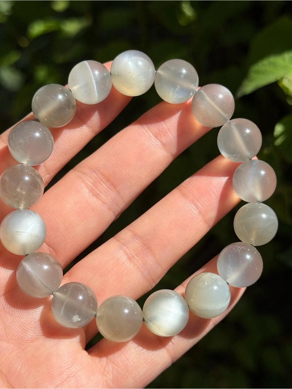 12mm Natural Flashy Gray Moonstone Beaded Stretch Bracelet 2034